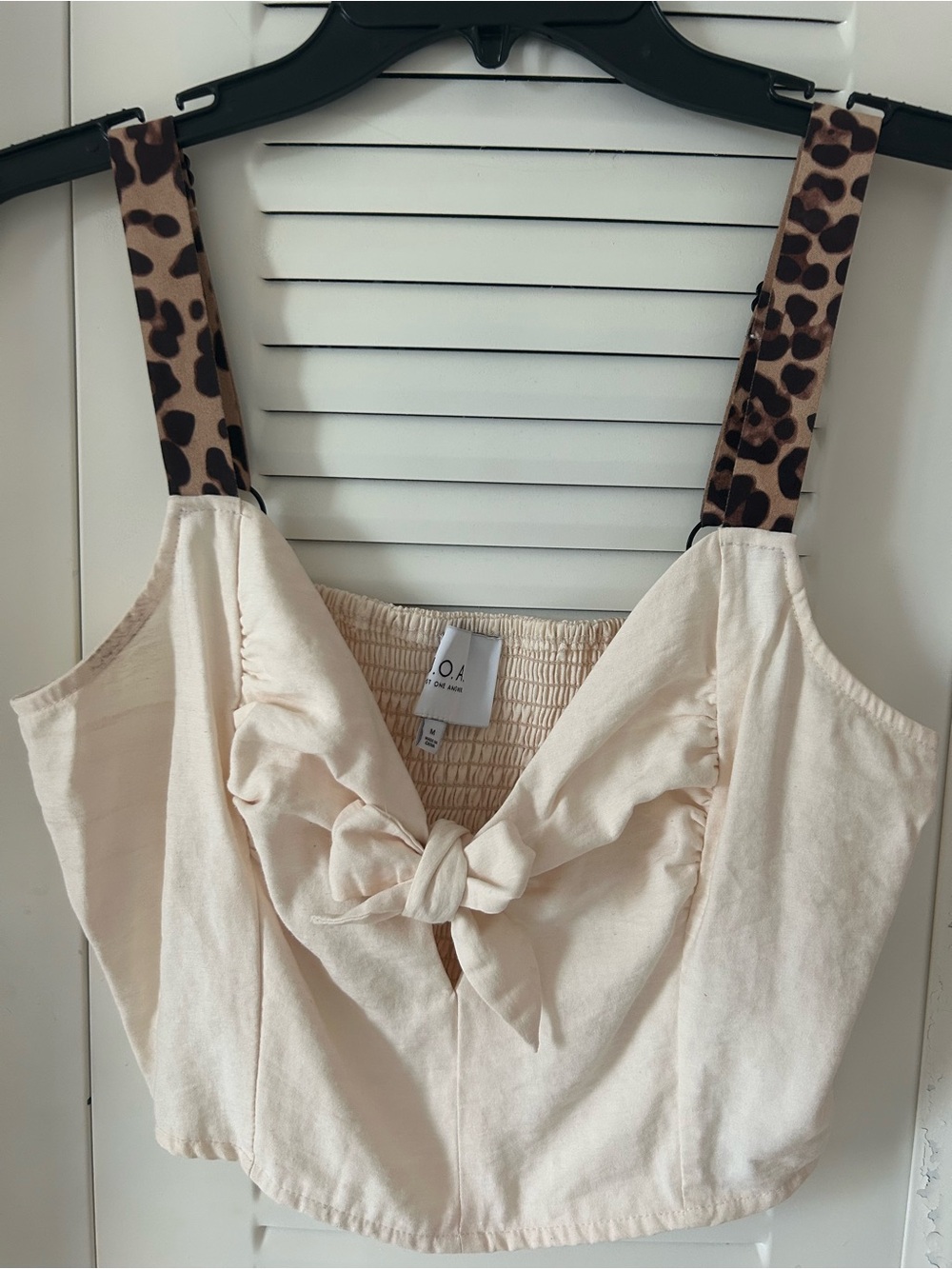 J.O.A. Cream Tie-Front Cami with Leopard Straps